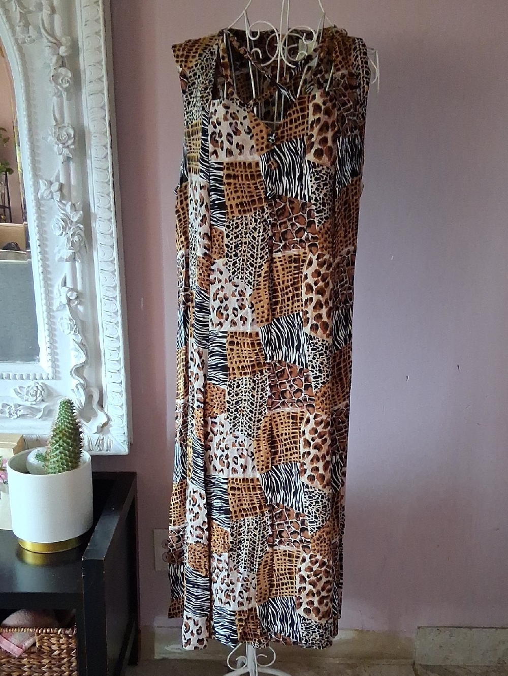 Bentley Plus Size Animal Print Patchwork Mumu Maxi Dress 22W
